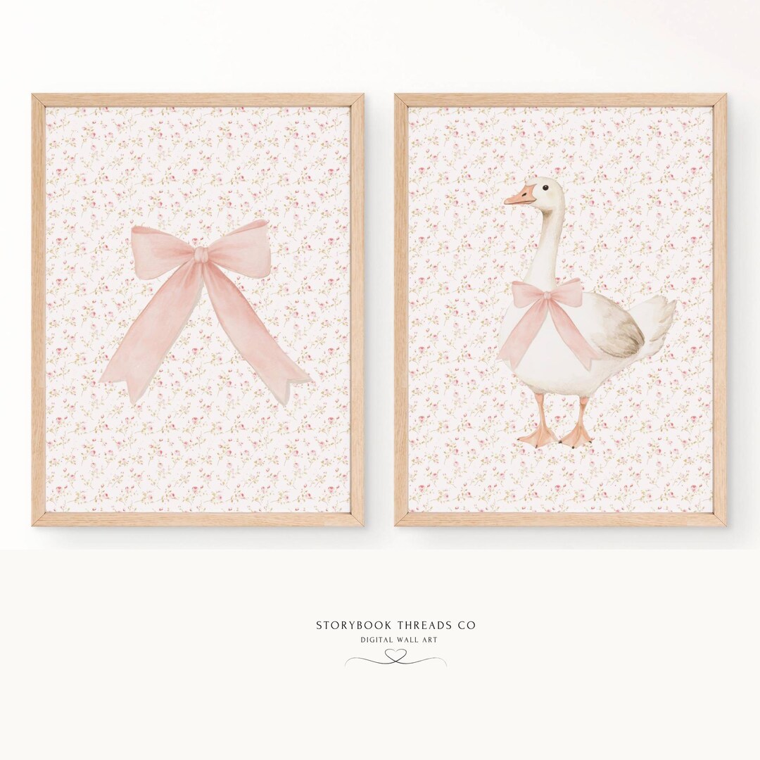 Cute Goose and Coquette Bow Nursery Wall Art Set of 2 Farmhouse Kid ...