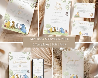 Winny the Pooh Babypartyeinladungssatz Klassisches Winnie-the-pooh digitaler Download Set mit hundert Morgen Holzkarte danke Windel