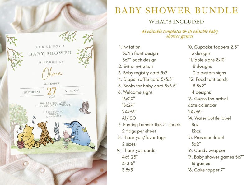 Winnie The Pooh Neutral Baby Shower Digital Bundle Classic Winnie Pooh Baby Shower Invitation Bundle Hundred Acre Winny Pooh Gender Neutral complete list