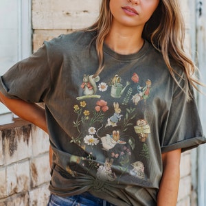 Peter rabbit vintage cottagecore comfort colors shirt, Gift for gardener, Beatrix Potter cottagec ore with wildflowers shirt, Rabbit shirt