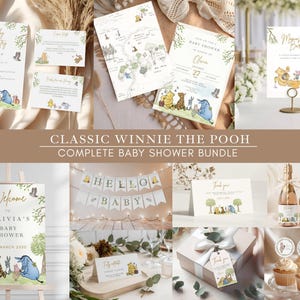 Winnie The Pooh Neutral Baby Shower Digital Bundle Classic Winnie Pooh Baby Shower Invitation Bundle Hundred Acre Winny Pooh Gender Neutral.  Complete bundle