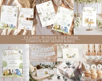 Klassisches Winnie The Pooh Babyparty-Einladungs-Bundle Digital bearbeitbares Winnie Pooh Babyparty-Einladungs-Bundle Hundert Morgen Winny Pooh Geschlechtsneutral