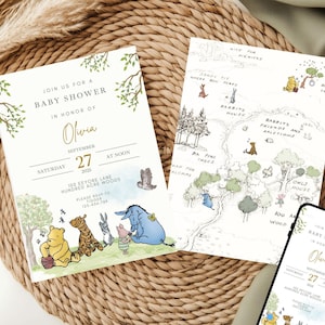 Winnie The Pooh Neutral Baby Shower Digital Bundle Classic Winnie Pooh Baby Shower Invitation Bundle Hundred Acre Winny Pooh Gender Neutral mobile evite