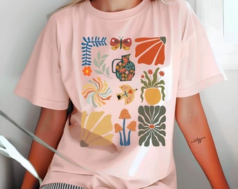 Retro Flowers shirt, Boho Wildflowers Tshirt, Floral Nature Shirt, Art Nouveau Art Deco Shirt, Flowers Lover Graphic TeeShirt, Gardner gift