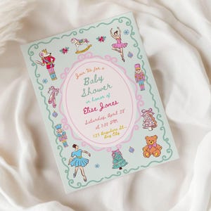 Nutcracker Baby Shower Invitation Template, Sugar Plum Theme, Colorful Christmas party (Canva Digital Download)