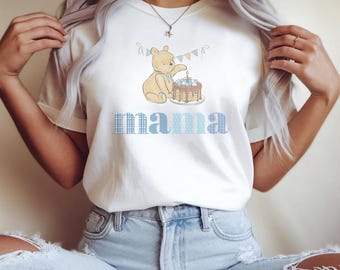 Winnie the Pooh Mama of the birthday boy T-Shirt, Winny the pooh women's birthday shirt, Vintage Winnie-the-pooh blue party tee