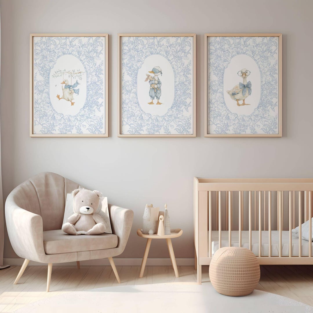 Goose Nursery Decore Baby Boy Wall Art Set of Six Digital Print Blue ...