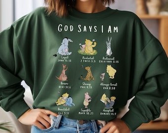Christian Winnie the Pooh Sweatshirt Classic Winnie Christianity Religious Gift  Bible verse Shirt Winnie-the-pooh God says I am jumper