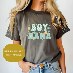 Personalised Comfort Colors Retro Boy Mama Shirt, Mother&#39;s Day Gifts For Boy Mum, New Boy Mama Gifts, Mom Of Boys, Mama Shirts, Mom Life