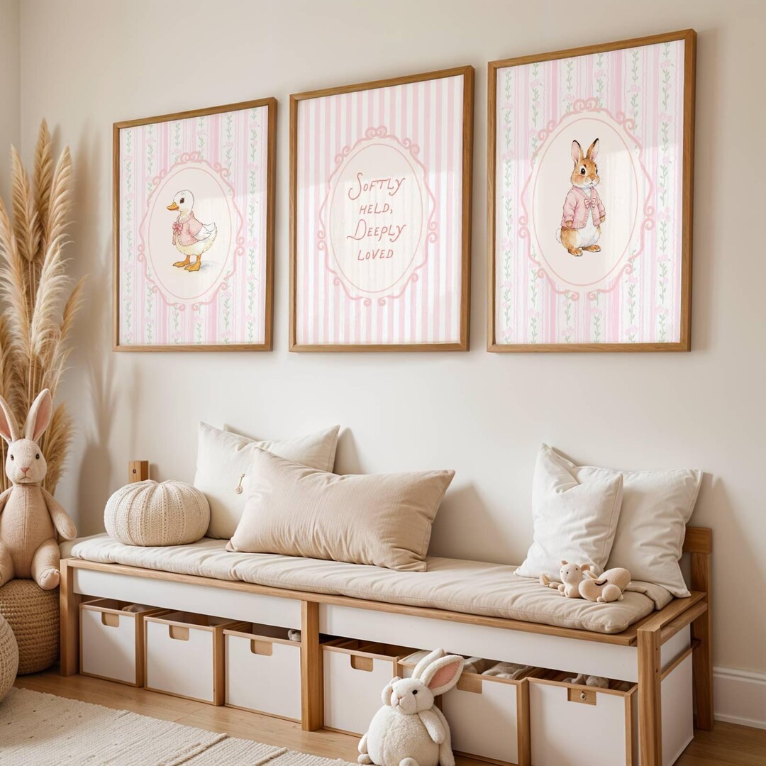 Cute Goose and Bunny Rabbit Nursery Wall Art Set of 3 Farmhouse Kids ...
