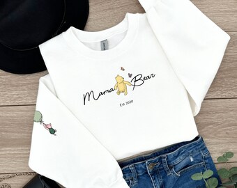 Mama Bear Sweatshirt Personalised Mum Sweatshirt with children's names Winnie the Pooh Sweatshirt gift for Mum Mama Bear Jumper Mothers day