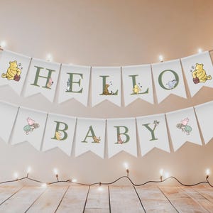 Winnie The Pooh Neutral Baby Shower Digital Bundle Classic Winnie Pooh Baby Shower Invitation Bundle Hundred Acre Winny Pooh Gender Neutral banner