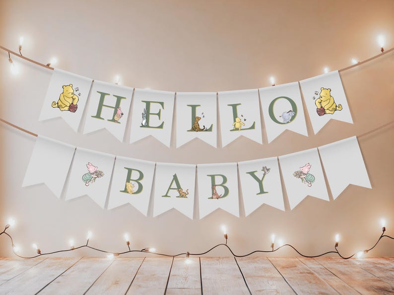 Winnie The Pooh Neutral Baby Shower Digital Bundle Classic Winnie Pooh Baby Shower Invitation Bundle Hundred Acre Winny Pooh Gender Neutral banner