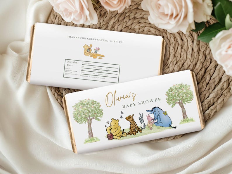 Winnie The Pooh Neutral Baby Shower Digital Bundle Classic Winnie Pooh Baby Shower Invitation Bundle Hundred Acre Winny Pooh Gender Neutral candy wrapper
