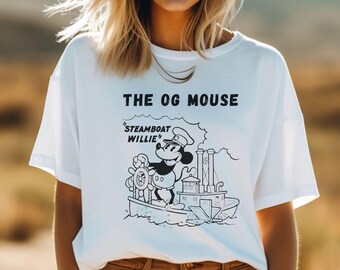 Ångbåt Willie Musse Pigg T-shirt Klassiska Komfortfärger T-shirt OG Musen Vintage Mus T-shirt Disney Familjeresa Originalet