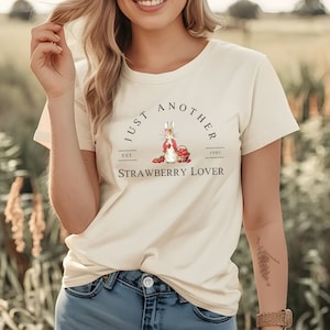Peter Rabbit coquette strawberry shirt, Beatrix Potter cottagecore shirt, Strawberries rabbits shirt, Bookish gift, Gift for strawberry fan
