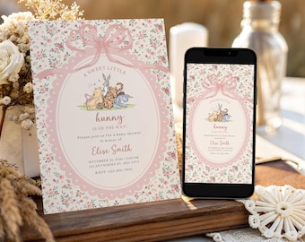 Winnie the Pooh Baby Shower Invitation: Vintage Floral Theme (Digital Canva)