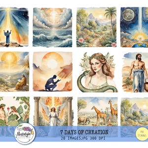 7 days of creation, Biblical Scenes Clipart, Genesis, Garden Of Eden, Tree Of Knowledge, Creation Clipart, Bible Story Images, Adam And Eve 