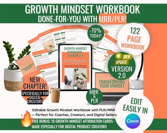 Wachstums-Mindset-Arbeitsbuch PLR: Bearbeitbares Canva eBook (digitaler Download, MRR / PLR-Rechte enthalten)