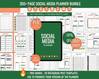 300-seitiger Social Media Planer PLR, bearbeitbare Canva-Vorlage, druckbare Inhaltskalender-Kit