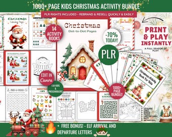 Kids Christmas Activity Bundle Printable Worksheets, Canva Editable Templates, Colouring Pages, Holiday Busy Book, DFY Digital Product PLR