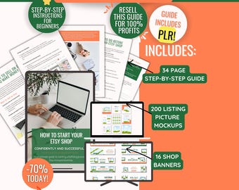 Etsy Shop Launch Kit | Digital Step-by-Step Beginners Guide PLR, Mockups, Banners