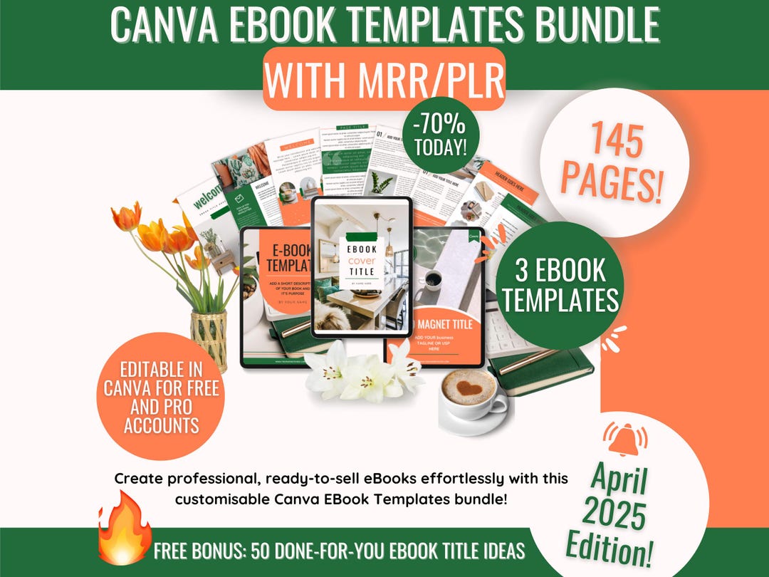 MRR PLR Canva Ebook Templates Bundle, Editable Ebook Templates for ...