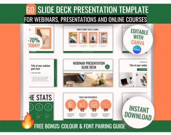60 modelos de slides de apresentação do Canva: Design de webinar e curso online (download digital)