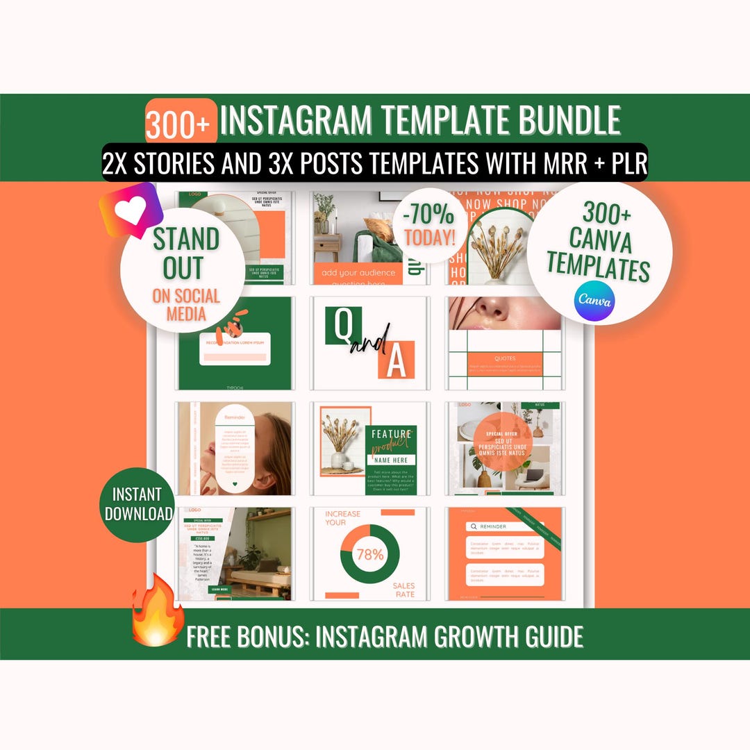 300+ Instagram Templates Bundle: Canva Editable Social Media Posts (MRR ...