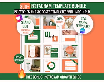 300+ Instagram Templates Bundle: Canva Editable Social Media Posts (MRR/PLR) (Digital Download)