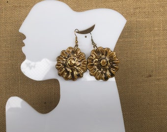 Keramik Schmuck  Ohrringe,   handbemalt 24 Karat Gold,  Ohrringe  Blume vergoldet, Trachtenschmuck, Geschenk Muttertag