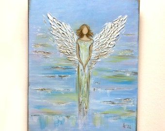 Acrylbilder Original  auf Leinwand, Abstrakte Kunst  Engel mit 3D Effekt  Acrylbild Ostern, Acrylbild handgemalt.