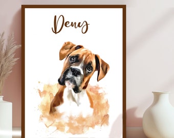 Pet portrait, DIGITAL, in watercolor technique, animal painting, digital painting from photo, pet memorial gift