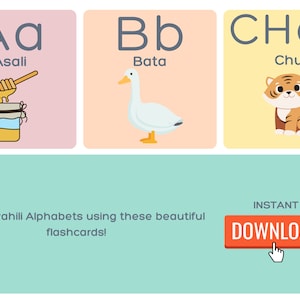 SWAHILI Alphabet  Printable flashcards, SWAHILI Language Digital Print, Printable Wall Art, Instant Download