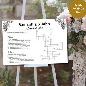 Wedding Crossword Puzzle Extra Large Minimalist Sip & Solve Giant Crossword Puzzle Personalized Bridal Shower Crossword Wedding Guest Games