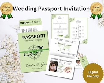Wedding Passport Invitation Template Destination Template Boarding Pass Invitation Wedding Invite Save the date Card Passport Template