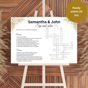 Wedding Crossword Puzzle Personalized Bridal Shower Crossword Game Large Sip & Solve Puzzle Giant Crossword Puzzle wedding signs