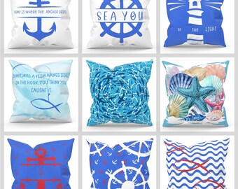 Coastal pillow, Seaside decor, Seashell pillow, Lighthouse decor, Dolphin pillow, summer pillow,nautical pillows,fish pillow, marine animals
