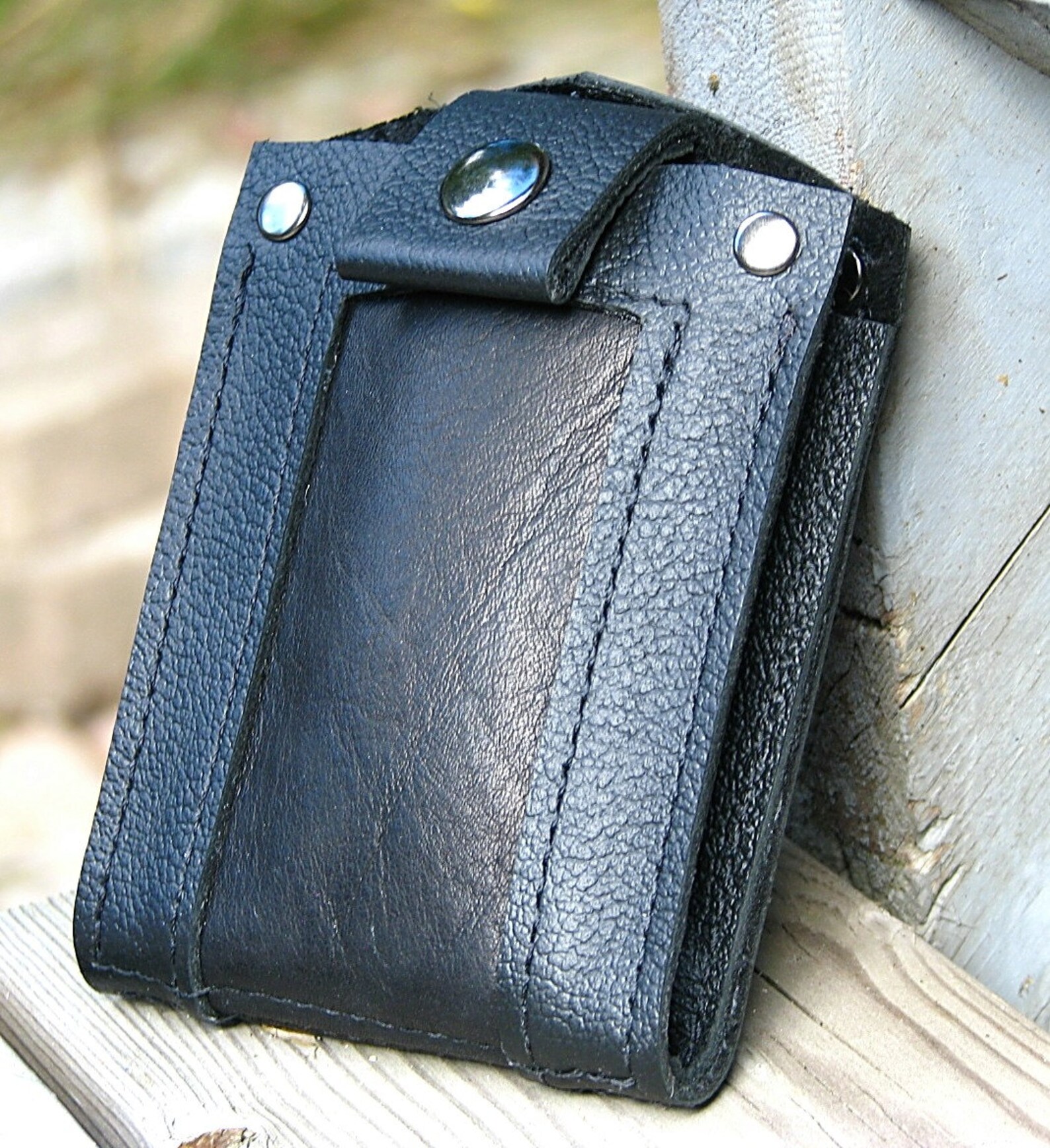Men's Black Leather Snap Wallet Minimalist Bifold Bilfold Etsy