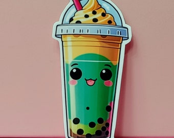 Adesivo decalcomania in vinile verde Kawaii Bubble Tea per bottiglia d'acqua Decalcomanie per laptop Decorazioni per decorazioni artistiche da parete Adesivi stazionari da collezione