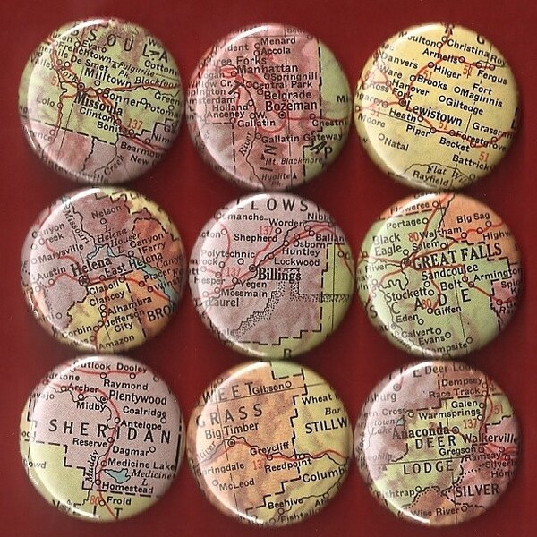 One Inch Magnet Set - Vintage Montana Map - One of a kind set