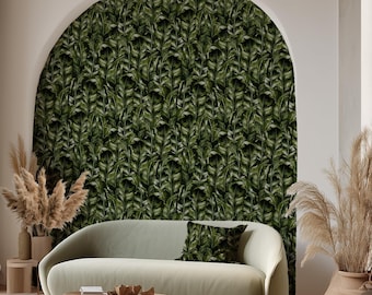 Dark Green Tropical Leaf Wallpaper Mural - Peel and Stick | USA Buyers Pay No Extra Duties
