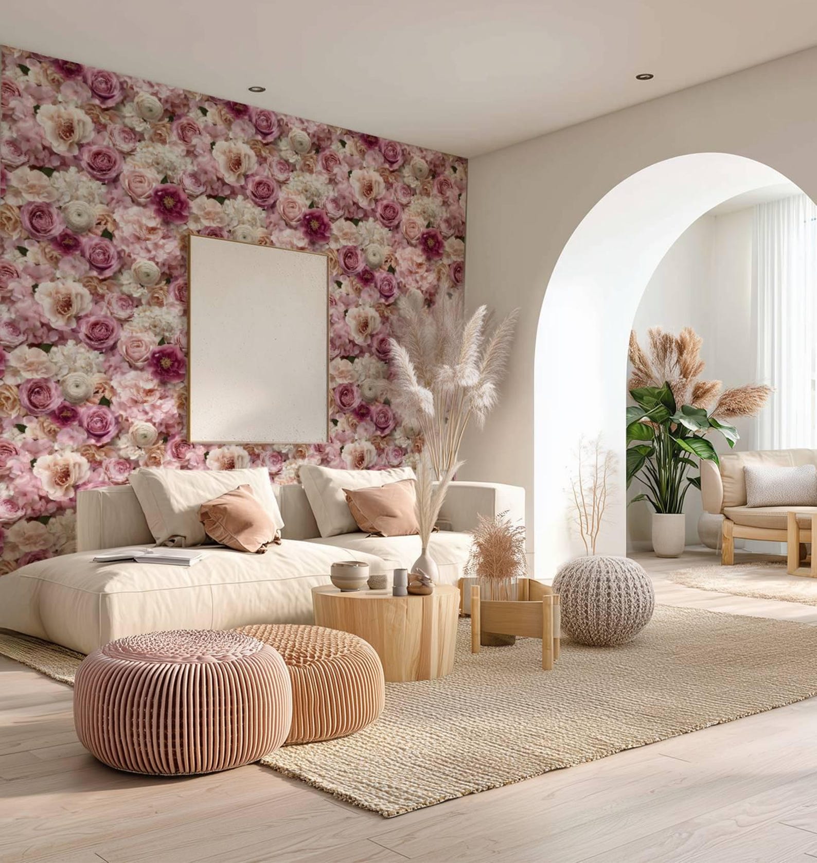 Pink Peony Wallpaper Mural: Realistic Floral Peel and Stick Wall Decor ...