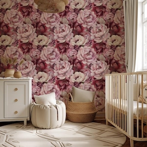 Fiori di peonia rosa e bordeaux, peonie, murali floreali, sfondo moderno, carta da parati autoadesiva, stacca e attacca, decorazione della parete della casa