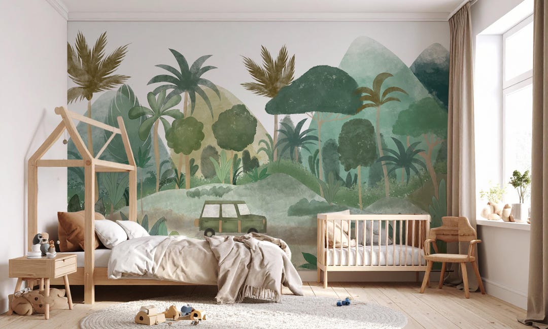 Jungle Wallpaper Nursery Safari Wallpaper Mural - Peel and Stick or ...