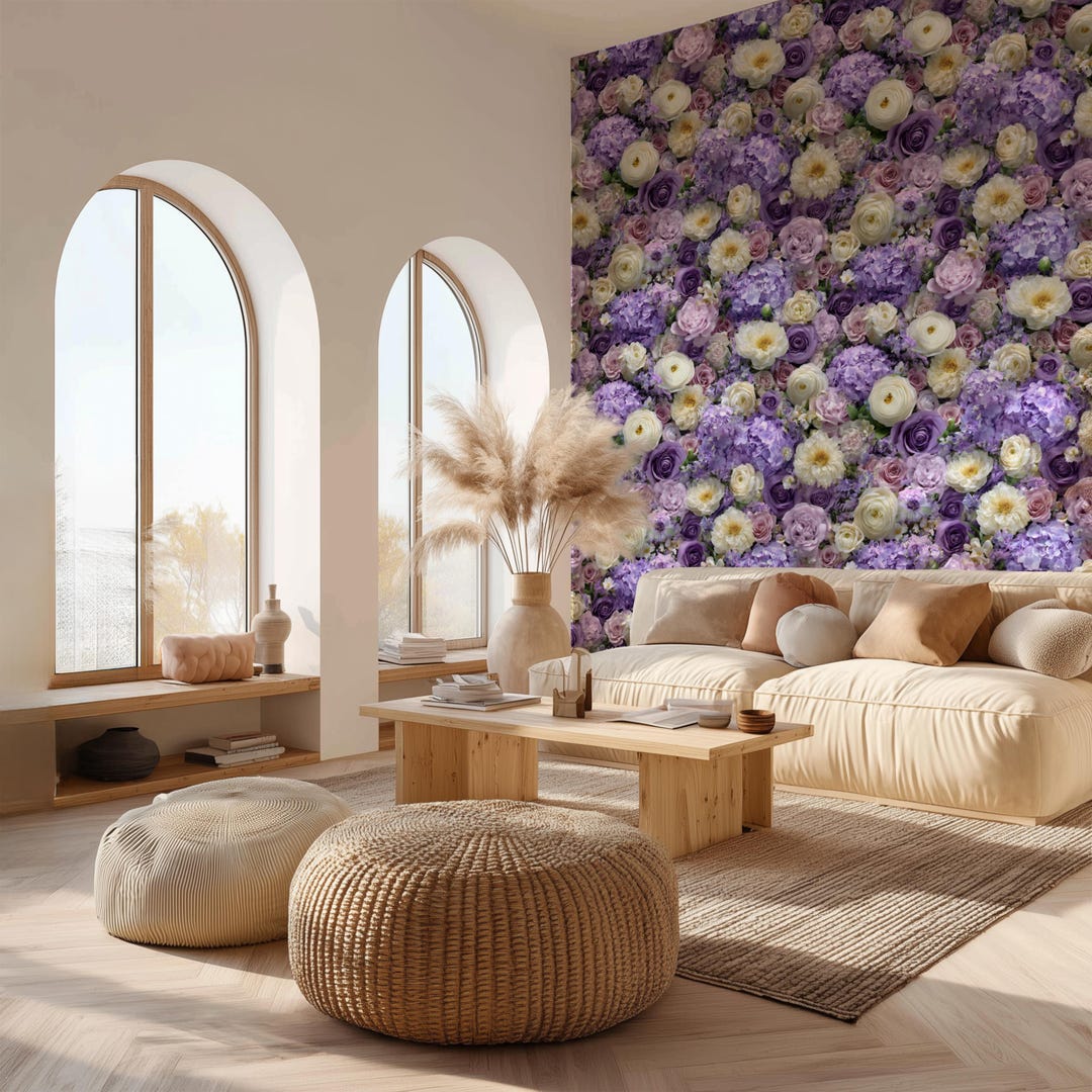 Purple Peony Mural Wallpaper: Modern Floral Peel and Stick Decor | USA ...