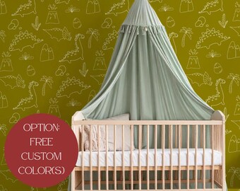 Dinosaur Wallpaper: Spring Green Doodle Peel and Stick Mural | USA Buyers Pay No Extra Duties