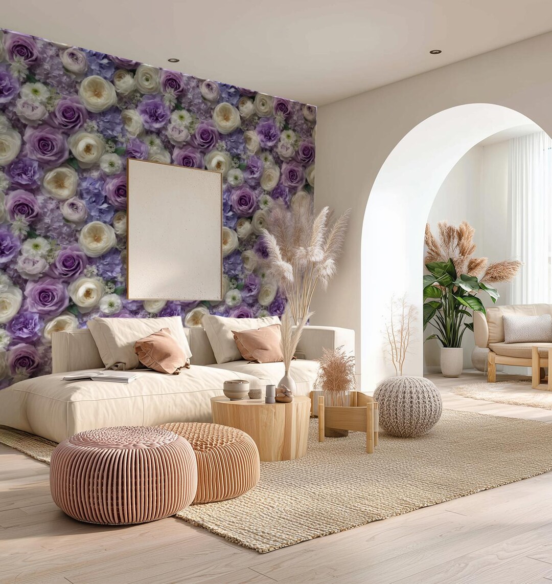 Purple Peony Mural Wallpaper: Modern Floral Peel and Stick Decor | USA ...