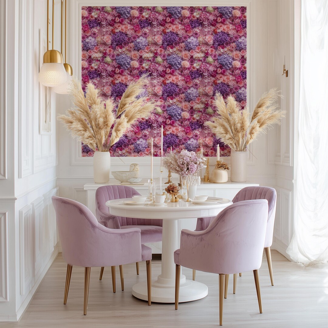 Peel and Stick Peony Wallpaper Mural: Pink Purple Floral Wall Decor ...