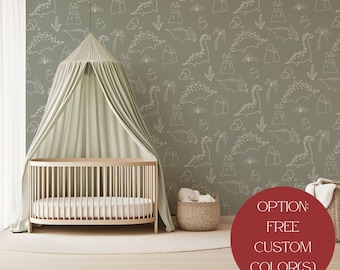 Olive Green Dinosaur Wallpaper - Peel and Stick Kids Room Decor | USA Buyers Pay No Extra Duties